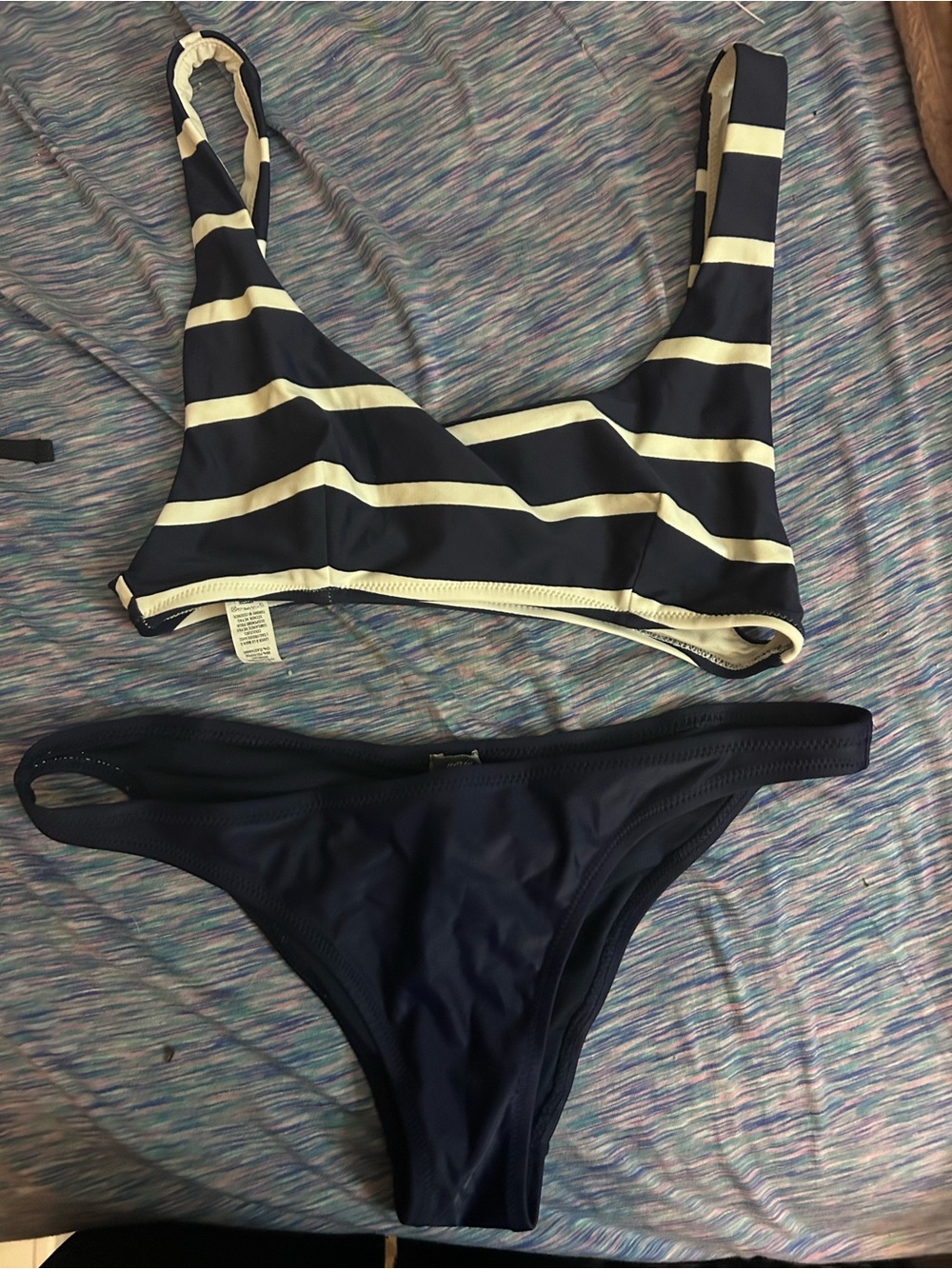 aerie Navy and Cream Striped Bikini Set